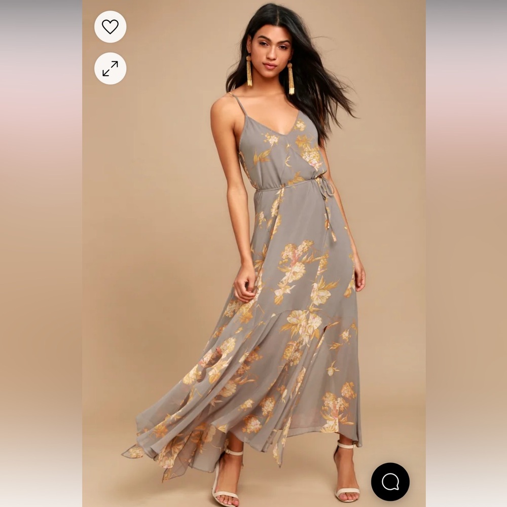 Lulus Feeling Freesia Grey Floral Print Maxi Dress
